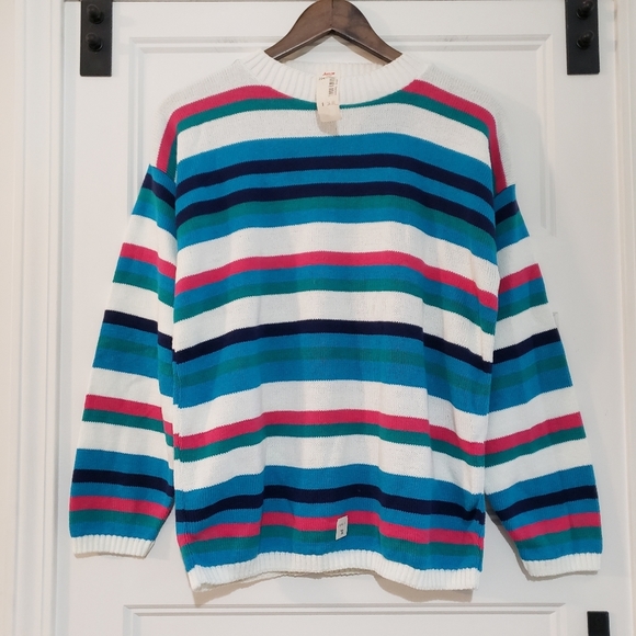 Vintage Adele Striped Knit Sweater Womens M Crew Neck Pullover USA Lightweight - Picture 1 of 8